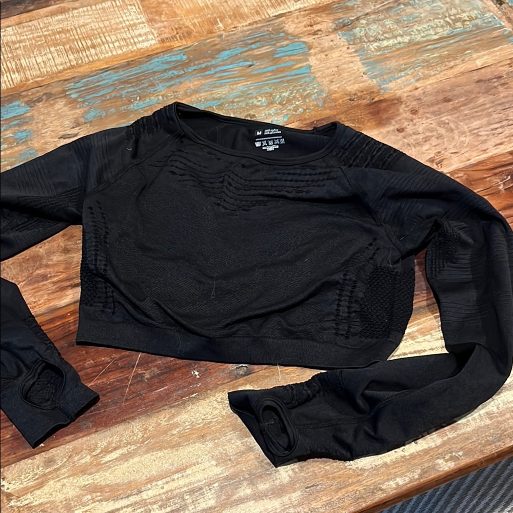 Exercise Black Fitted Long Sleeve Crop Top